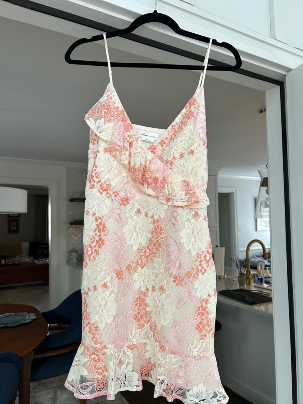 Lovers + Friends Ivory Slip Dress with Coral & Pink Lace